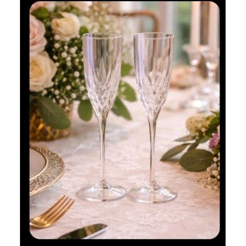 2 Disaronno RCR Cristalleria Italiana Crystal Champagne Flute Tall Glasses 10''